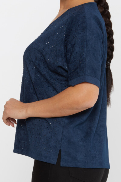 Bluzka Stone haftowany dekolt w serek granatowy - 79985 | KAZEE (zestaw 3 sztuk M-L-XL) - 4