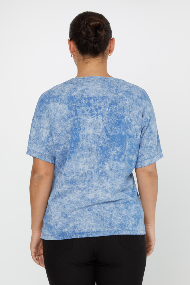 Bluzka z krótkim rękawem, haftowana kamieniami, niebieska - 79991 | KAZEE (zestaw 3 sztuk M-L-XL) - 5