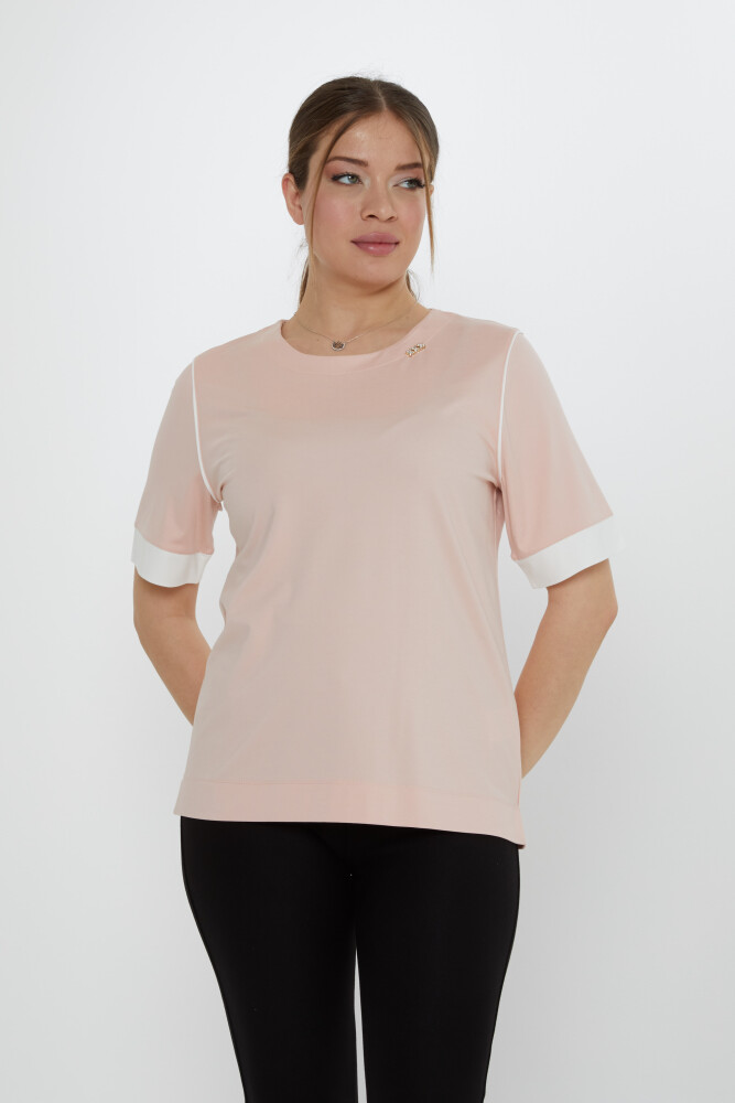 Bluzka z okrągłym dekoltem w kolorze pudrowym - 80028 | KAZEE (zestaw 3 sztuk M-L-XL) - 1