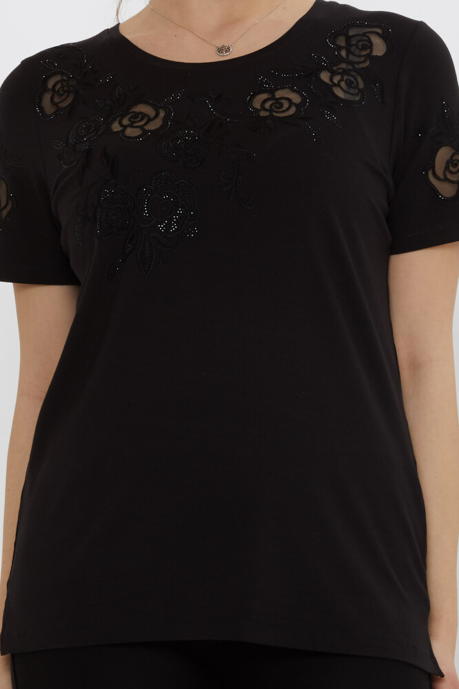 Bluzka z wzorem róż Czarna - 80125 | KAZEE (zestaw 3 sztuk M-L-XL) - 3