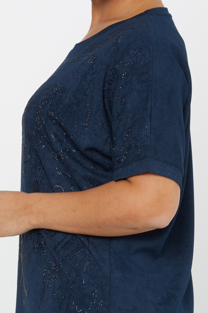 Bluzka z krótkim rękawem i haftem w kolorze granatowym - 79990 | KAZEE (zestaw 3 sztuk M-L-XL) - 5