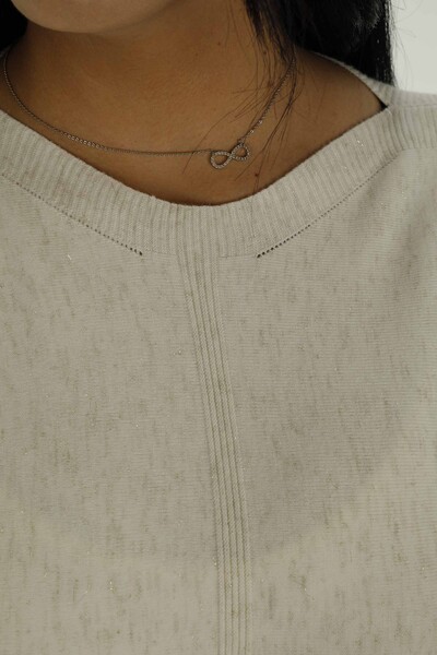 Boat Neck Glittery Long Sleeve Knitwear Ecru - 31006 | KAZEE - 4