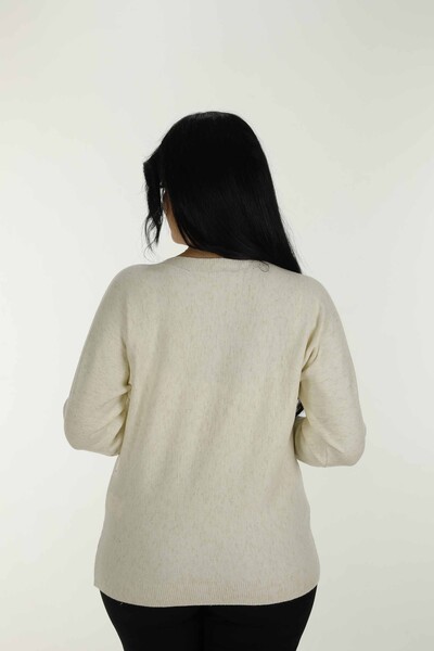 Boat Neck Glittery Long Sleeve Knitwear Ecru - 31006 | KAZEE - 5