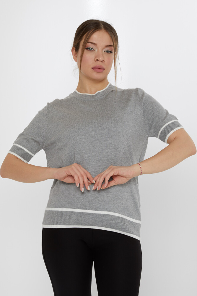 Broszka sweterkowa z dzianiny ze szczegółami w kolorze szaro-ecru - 31292 | KAZEE (zestaw 4 sztuk M-L-XL-2XL) - 2