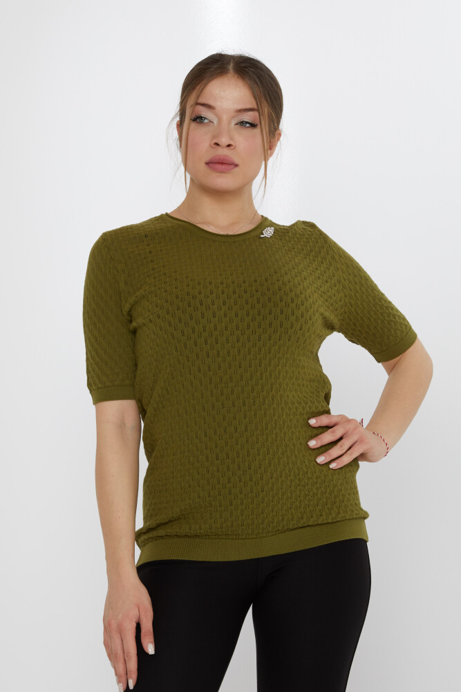 Broszka z dzianiny w kształcie liścia, ciemnozielona - 31811 | KAZEE (zestaw 3 sztuk M-L-XL) - 1