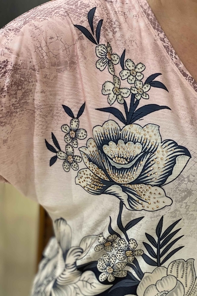 Toptan Kadın Bluz Çiçek Desenli V Yaka - 77338 | Kazee - Thumbnail