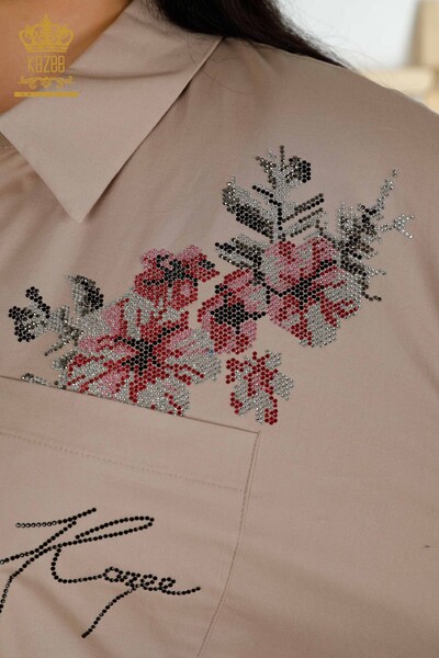 Camasa de dama cu ridicata cu model de flori Bej - 20439 | KAZEE - Thumbnail