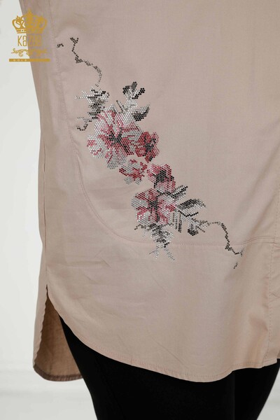Camasa de dama cu ridicata cu model de flori Bej - 20439 | KAZEE - Thumbnail