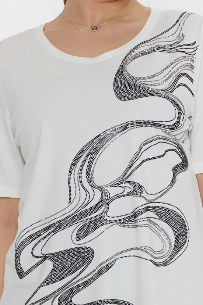 Camicetta con pietre Modellato Ecrù - 80078 | KAZEE (Set di 3 L-XL-2XL) - 4