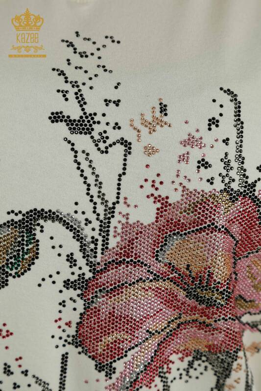 Camicetta da donna all'ingrosso ricamata floreale color écru - 79330 | KAZEE