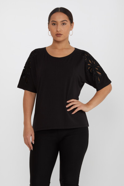 Camicetta Maniche Ricamate Nero - 79916 | KAZEE (Set di 4 L-XL-2XL-3XL) - KAZEE (1)