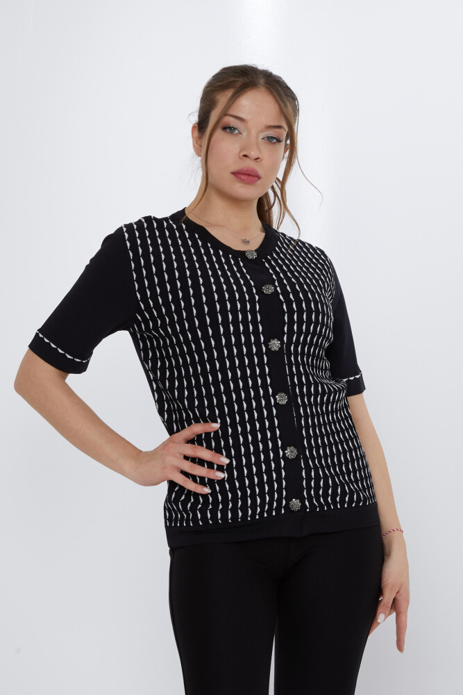 Cardigan in maglia con bottoni e dettagli in osso nero - 31800 | KAZEE (Set di 3 S-M-L) - 2