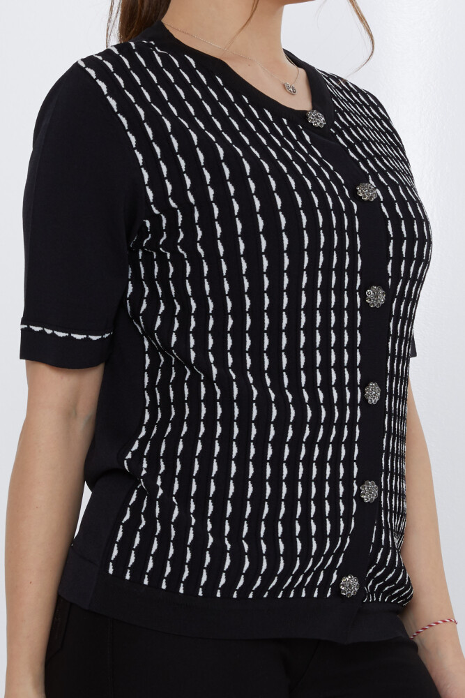 Cardigan in maglia con bottoni e dettagli in osso nero - 31800 | KAZEE (Set di 3 S-M-L) - 4