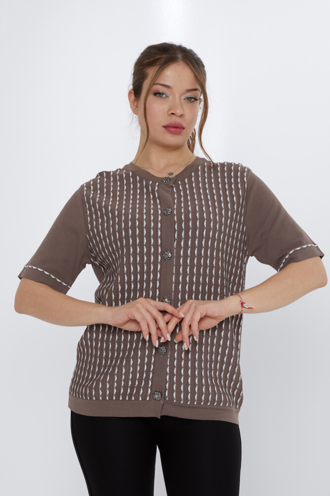 Cardigan in maglia con bottoni e dettagli in visone-osso - 31800 | KAZEE (Set di 3 S-M-L) - 1