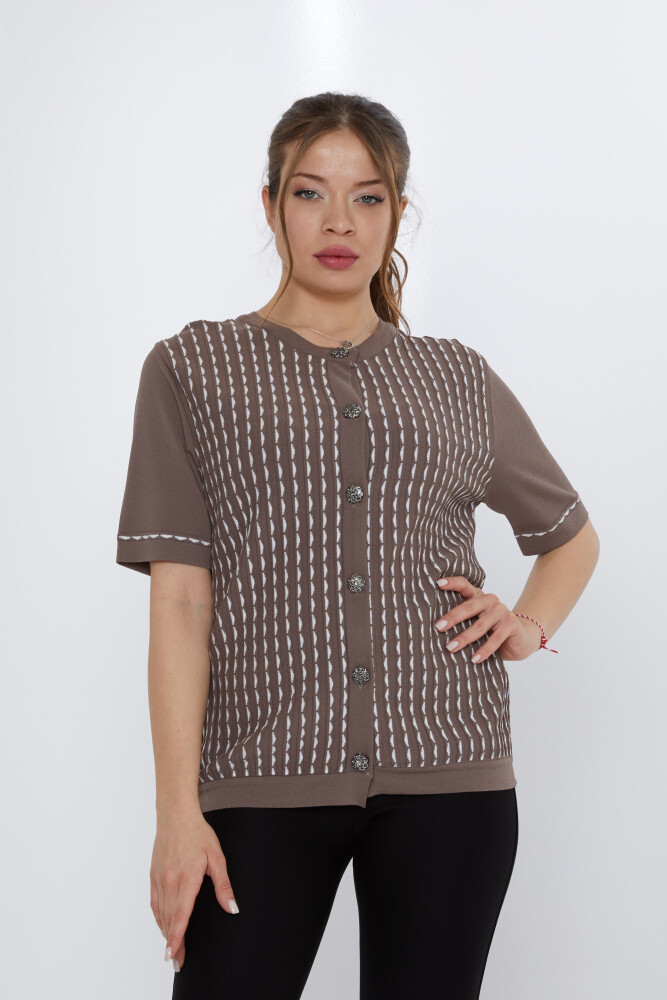 Cardigan in maglia con bottoni e dettagli in visone-osso - 31800 | KAZEE (Set di 3 S-M-L) - 2