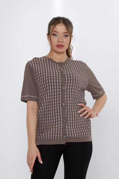 Cardigan in maglia con bottoni e dettagli in visone-osso - 31800 | KAZEE (Set di 3 S-M-L) - Kazee (1)