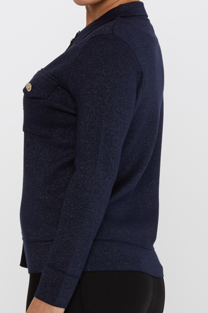 Cardigan in maglia con dettaglio tasca blu navy - 30693 | KAZEE (Set di 4 M-L-XL-2XL) - 4