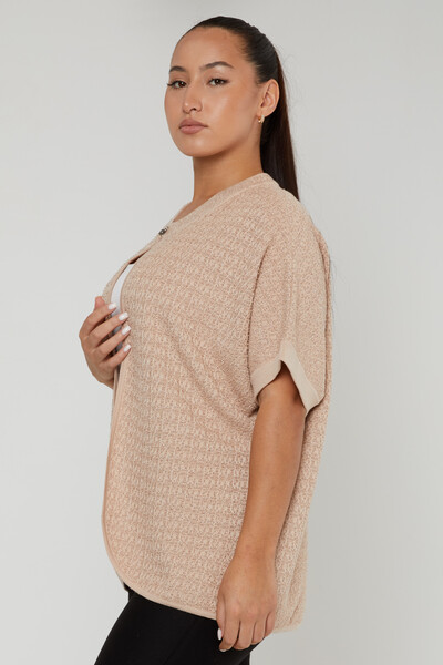 Cardigan lavorato a maglia con dettaglio fibbia beige - 30708 | KAZEE (Set di 4 M-L-XL-2XL) 