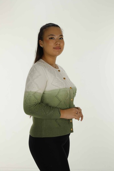 Cardigan in maglia a maniche lunghe con bottoni girocollo color kaki - 30782 | KAZEE - 3