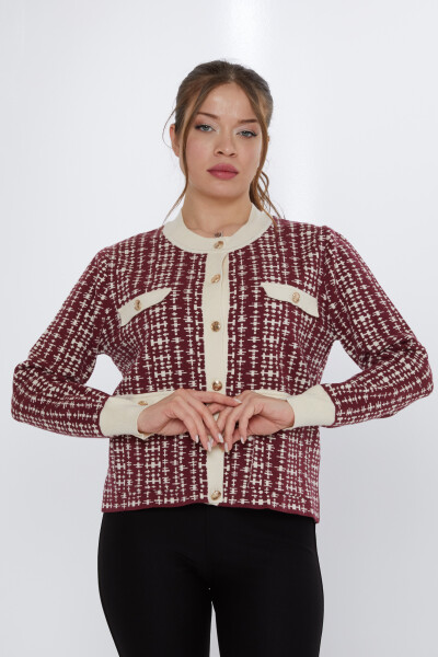 Cardigan Tricotaj cu Detaliu Buzunar Roșu Claret - 31824 | KAZEE (Set de 3 M-L-XL) - KAZEE 