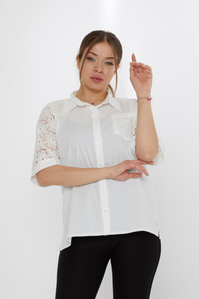 Chemise Fleur Brodée Écru - 20512 | KAZEE (Lot de 3 40-42-44) - KAZEE
