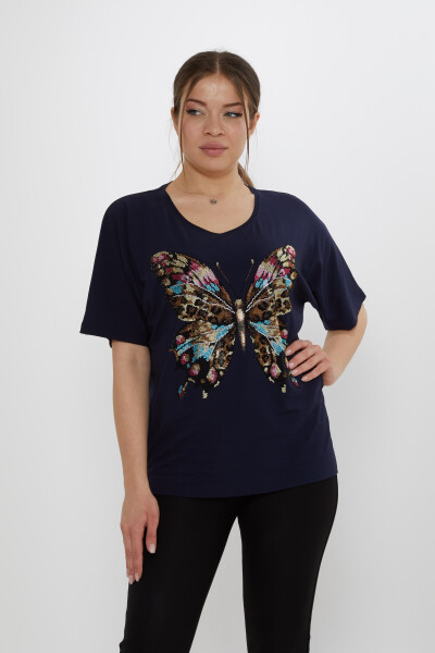 Chemisier à motifs papillons bleu marine - 80046 | KAZEE (Lot de 3 L-XL-2XL) 