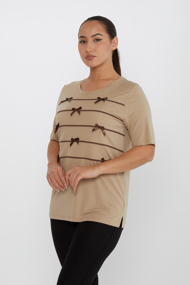 Chemisier à motifs rubans manches courtes beige - 80050 | KAZEE (Lot de 3 M-L-XL) - 2