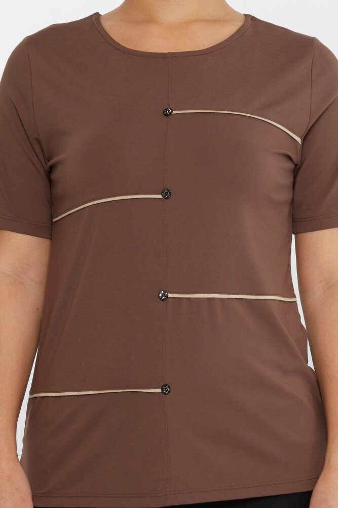 Chemisier Bouton Étoile Manches Courtes Marron - 80061 | KAZEE (Lot de 3 M-L-XL) - 3