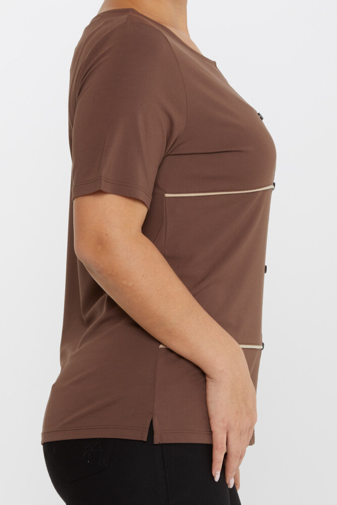 Chemisier Bouton Étoile Manches Courtes Marron - 80061 | KAZEE (Lot de 3 M-L-XL) - 4