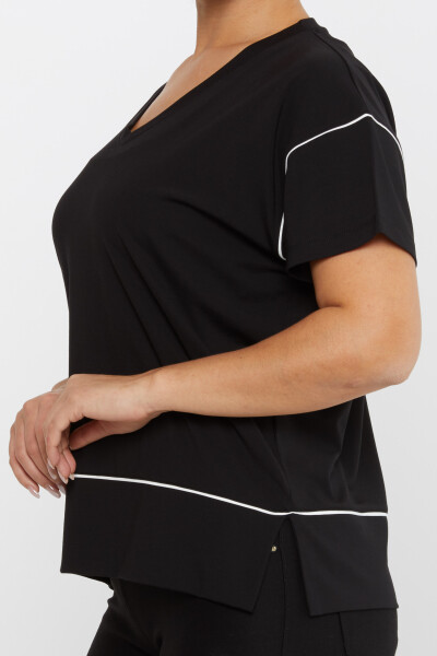 Chemisier Col V Manches Courtes Noir - 80002 | KAZEE (Lot de 3 M-L-XL) - 4