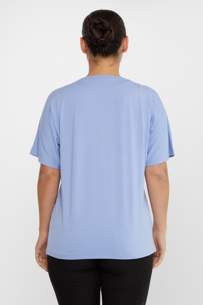 Chemisier brodé en pierres colorées à manches courtes Bleu - 79634 | KAZEE (Lot de 4 M-L-XL-2XL) - 5