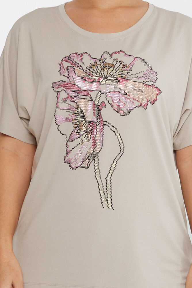 Chemisier brodé de pierres colorées à manches courtes en vison - 79634 | KAZEE (Lot de 4 M-L-XL-2XL) - 3