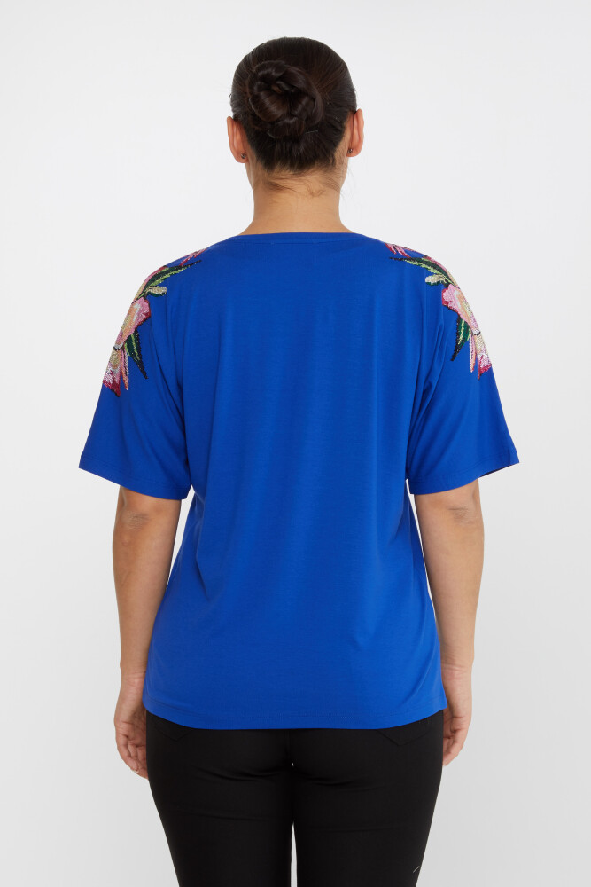 Chemisier Fleur Pierre Brodée Manches Courtes Saxe - 79585 | KAZEE (Lot de 4 M-L-XL-2XL) - 5