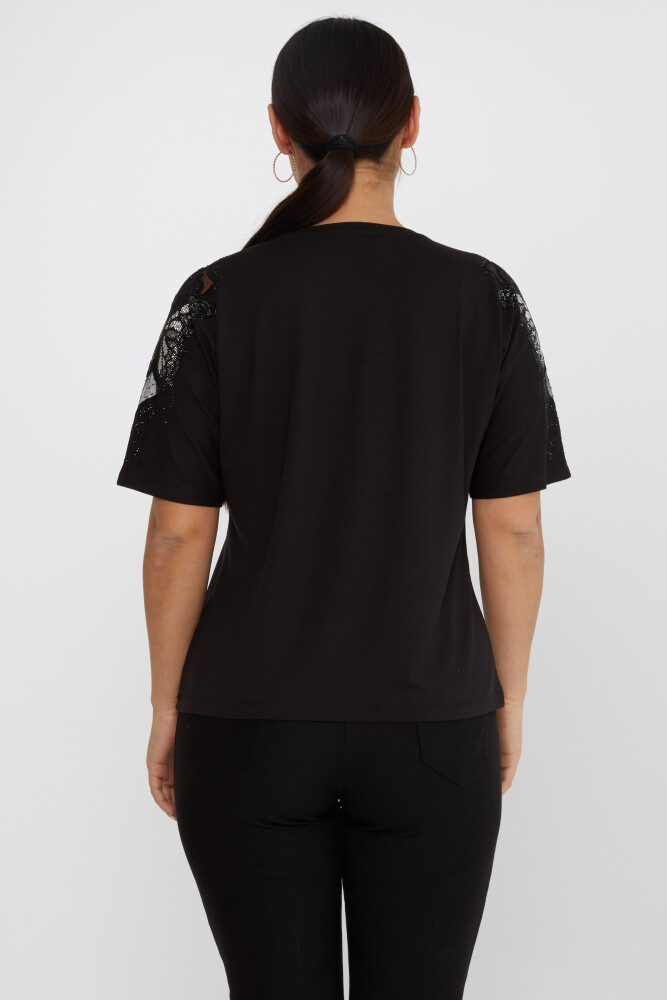 Chemisier Manches Papillon Motif Pierre Brodée Noir - 79613 | KAZEE (Lot de 4 M-L-XL-2XL) - 5