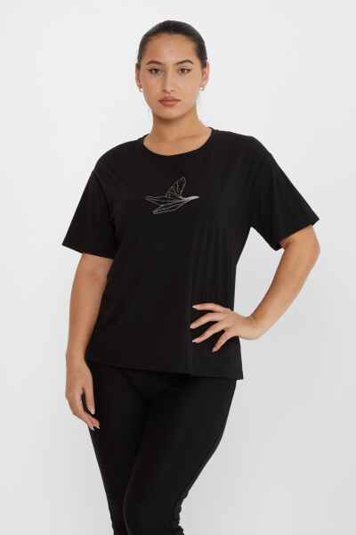 Chemisier Motif Oiseau Brodé Pierre Noir - 79995 | KAZEE (Lot de 3 M-L-XL) 