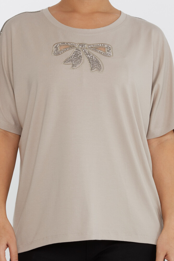 Chemisier brodé de pierres avec nœud en vison - 79892 | KAZEE (Lot de 4 L-XL-2XL-3XL) - 3