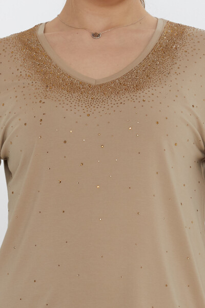 Chemisier Pierre Brodé Beige - 80034 | KAZEE (Lot de 3 M-L-XL) - 4