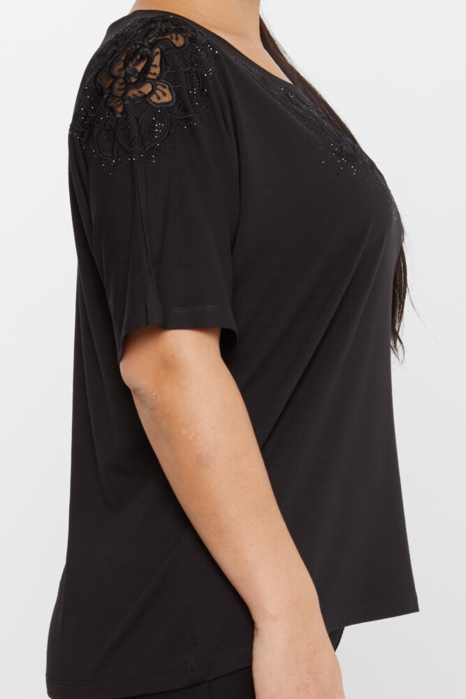 Chemisier Rose Broderie Stoned Noir - 80062 | KAZEE (Lot de 4 L-XL-2XL-3XL) - 4