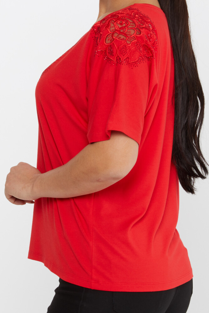 Chemisier Rose Broderie Stoned Rouge - 80062 | KAZEE (Lot de 4 L-XL-2XL-3XL) - 4