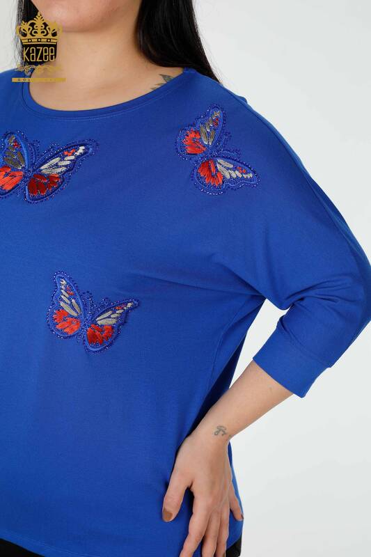 Camicetta delle donne all'ingrosso farfalla colorata modellato blu scuro - 77901 / KAZEE