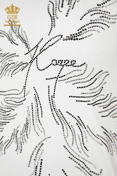 Camicetta da donna all'ingrosso con motivo a foglia Ecru - 77970 / KAZEE - 4