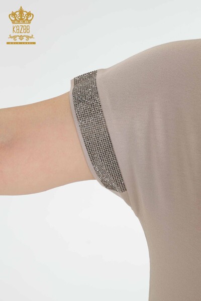 Camicetta Beige da donna all'ingrosso con ricamo in pietra - 78918 / KAZEE - 5