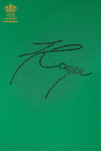 Camicetta da donna all'ingrosso con pietra ricamata verde - 78918 / KAZEE - Thumbnail