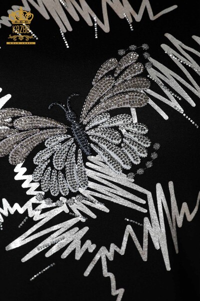 Camicetta delle donne all'ingrosso farfalla fantasia nero - 78926 / KAZEE - Thumbnail