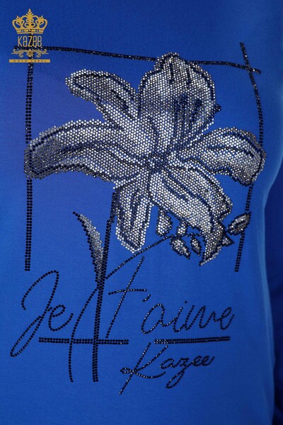 Camicetta blu scuro delle donne all'ingrosso con motivo floreale - 79014 / KAZEE - Thumbnail