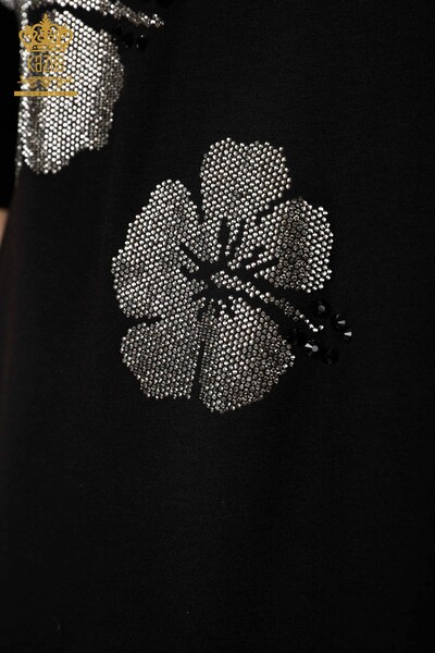 Camicetta da donna all'ingrosso nera con motivo floreale - 78990 / KAZEE - Thumbnail