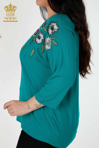 Camicetta delle donne all'ingrosso floreale modellato verde - 78947 / KAZEE - 5