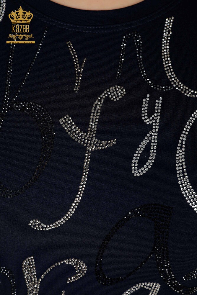 Camicetta blu navy da donna all'ingrosso con dettaglio lettera - 78833 / KAZEE - 3