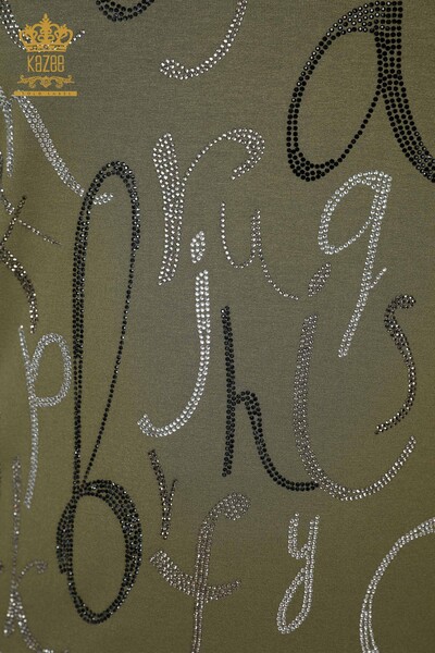 Camicetta da donna all'ingrosso cachi con dettaglio lettera - 78833 / KAZEE - 4