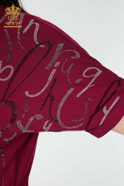 Camicetta da donna all'ingrosso viola chiaro con dettaglio lettera - 78833 / KAZEE - 5